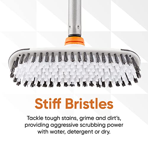 Superio Deck Scrub Brush with Long Handle, Heavy Duty Stiff Bristles Grout Scrubber with Scraper - Cleans Hot Tub, Swimming Pool, Granite Tiles, Bathroom, Patio, Kitchen, Wall and Deck (54 Inches) - size: 54 Inches