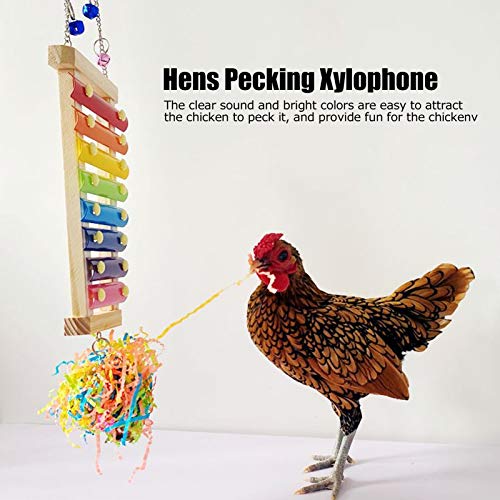Chicken Xylophone Toy,Hens Parrots Hanging Wooden Pecking Xylophone with Bell Coop Chicken Pecking Toys Chicken Swing Ladder Toys