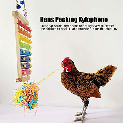 Chicken Xylophone Toy,Hens Parrots Hanging Wooden Pecking Xylophone with Bell Coop Chicken Pecking Toys Chicken Swing Ladder Toys