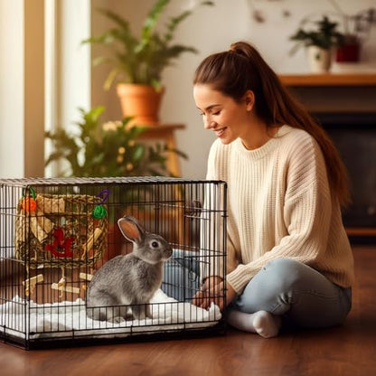 Rabbits Chew Toy,Bunny Cage Hanging Chew Toys and Treats,Grass with Sweet Bamboo for Guinea Pigs Chinchillas Hamsters Rats