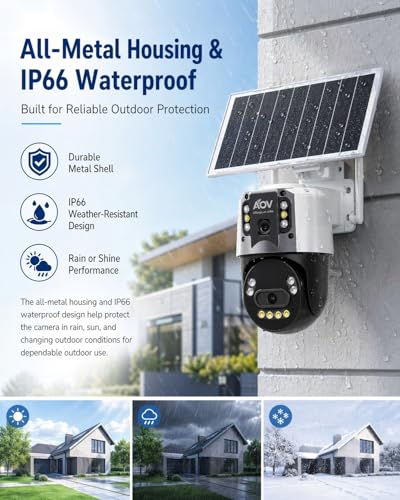 JideTech 4G LTE Solar Security Camera, Dual Lens 6MP PTZ Outdoor, 8W Solar Panel, 16000mAh Battery, AOV(Always-On Video), Colour Night Vision, AI Human Detection, Two-Way Audio (No WiFi)