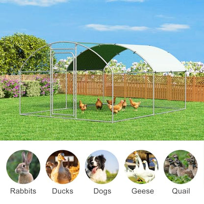 Large Metal Chicken Coop Walk-in Poultry Cage with Waterproof and UV-Resistant Cover, Outdoor Chicken Run Poultry Hen House for Backyard Farm Use,Dome Roof(10’ W x 13.2’ L x 6.4’ H) - size: 158.4"L x 120.0"W x 76.8"H