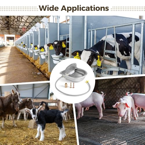 Animal Drinking Water Bowl for Livestock, 304 Stainless Steel Waterer Kit with Float Valve and 31.5 in Metal Pipe, Suitable for Cattle and Poultry, Automatic Refill System