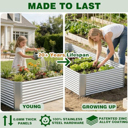 2 Pcs 8 x 3 FT Galvanized Steel Raised Garden Bed – Weatherproof Outdoor Planter Box for Vegetables & Flowers, Easy DIY Setup, Sturdy Metal Construction - size: 8 x 3 x 1.5 FT
