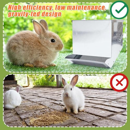 Maxcheck 2 Pcs Rabbit Feeder for Cages Small Animal Food Pellet Dispenser with Lid Metal Chicken Grit Oyster Shell Squirrel Feeders Outside(11.8 Inches,Mesh Bottom,Silver) - color: Silver, size: 11.8 Inches