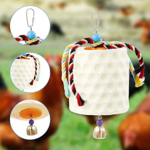 Oooct Large Chicken Chewing Toy, Chick Beak Grinding Calcium Stone with Bells, Chicken Coop Accessories, Cage Toys for Cockatiel Parakeet Parrot Budgies Rat Hamster Rabbit Bunny Green - color: White
