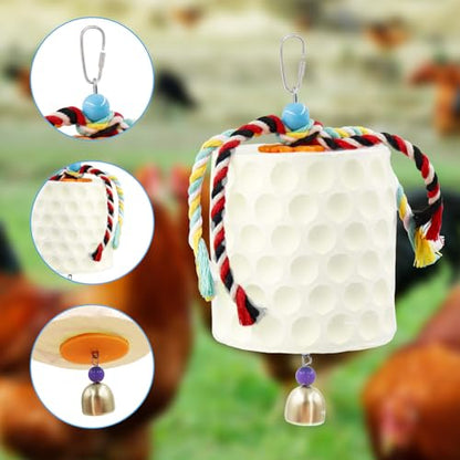 Oooct Large Chicken Chewing Toy, Chick Beak Grinding Calcium Stone with Bells, Chicken Coop Accessories, Cage Toys for Cockatiel Parakeet Parrot Budgies Rat Hamster Rabbit Bunny Green - color: White