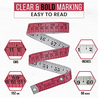 Pack of 2 Fabric Tape Measure, Measuring Tape for Body |Soft Measuring Tape for Sewing Cloth & Weight Loss Medical Body Measurement Nursing Craft 60 inch,150 cm - color: Pink