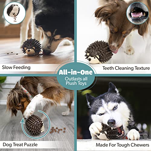 Bella Boo Pets Interactive Dog Toy for Strong Chewers - Freddy The Hedgehog All-in-One Treat Ball + Food Dispensing Slow Feeder Dog IQ Puzzle + Dental Chew Toy for Medium and Large Breed Dogs (Brown) - color: Brown