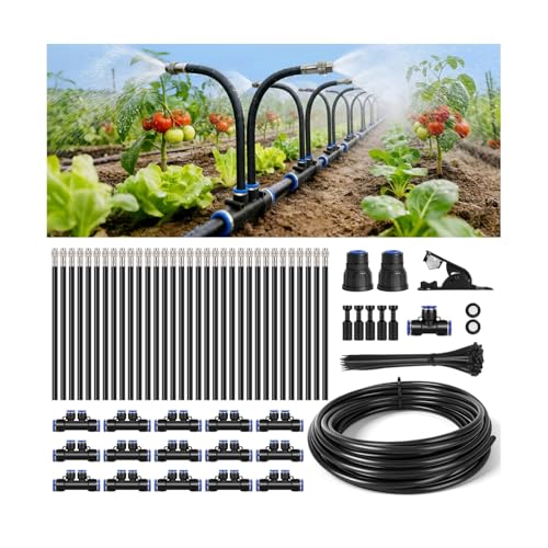50Ft 1/2" Tubing High-Flow Drip Irrigation System, 360° Adjustable Garden Watering System with 30 Nozzles, Dual-Side Watering Kit for Raised Beds, Greenhouses & Efficient Plant Irrigation - size: 50Ft