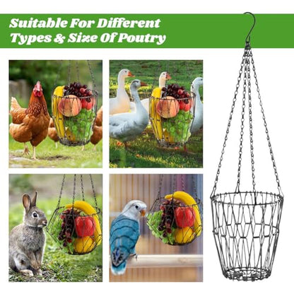 Hanging Chicken Feeder, 9.2 inches Large Poultry Vegetable Fruits Feeder Basket with 4Pcs Hanging Stainless Chain, Veggie Treat Ball for Chicken,Hens,Duck,Rabbit Coop(Size:1pc) - size: 1pc