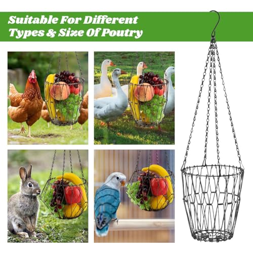 Hanging Chicken Feeder, 9.2 inches Large Poultry Vegetable Fruits Feeder Basket with 4Pcs Hanging Stainless Chain, Veggie Treat Ball for Chicken,Hens,Duck,Rabbit Coop(Size:2pcs) - size: 2pcs