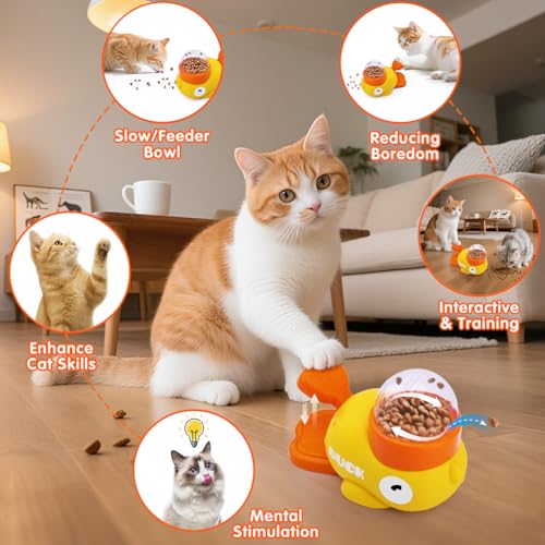 Interactive Cat Treat Dispenser, Slow Feeder Cat Puzzle Toy Duck Shaped Design