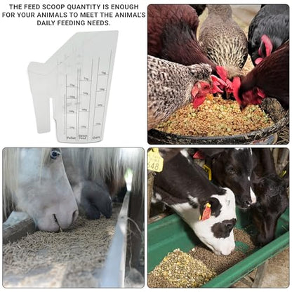 Tharos Distribution Clear Plastic Feed Scoop with Measurement Markings, Durable Sturdy Handle, Reusable Pellet Scoop for Horse Goat Sheep Cattle Stable Feeding, Large