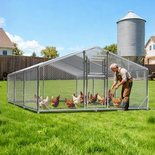 10x20FT Large Metal Chicken Coop, Dutch Door Chicken Run with Waterproof Cover and Chicken Wire, Walk in Chicken Coop for Hen House, Duck Coop and Rabbit Run - size: 3 Unit Coop Without Chicken Perch