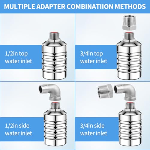 4Pcs Aquapulse Water Float Valve, 1/2Inch to 3/4Inch Stainless Steel Automatic Water Shut Off Float Valves, Auto Water Level Control System for Water Tank, Livestock Trough, Pool, Garden Hose - size: 4Pcs