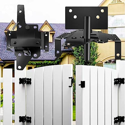 Self Locking Gate Latch and Gate Hinges Set Heavy Duty Hardware Hinges for Vinyl and Wood Fence with Installation Screws and Swing Adjuster Tool Heavy Duty 1 Gate Latch 2 Gate Hinge