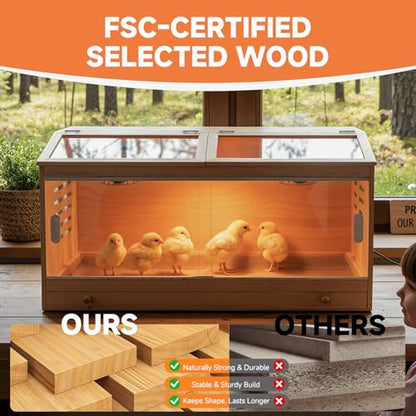 Large Drawers Brooder Box for Chicks Wooden Chicken Brooder Box, with 3 Heating Lamp,Smart Thermostat,Thermometer,Pre-Drilled Holes, 31.5 X 15.75 X 18.1 inches, Ducks, Quails, Hamsters - size: 31.5"L x 15.8"W x 18.1"H