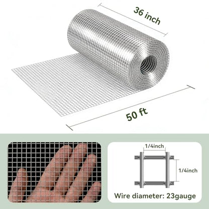 Amagabeli Hardware Cloth 1/4 inch 36 inch x 50 ft Chicken Wire 23 Gauge Galvanized Weld Wire Mesh Roll Fencing Garden Netting for Poultry Rabbit Snake Gopher Cage Raised Bed Vegetable Tree Bird Quail - size: 1/4" 36"x50'