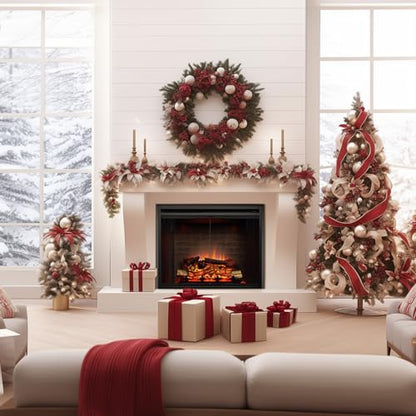 PuraFlame Klaus Electric Fireplace Insert with Fire Crackling Sound, Glass Door and Mesh Screen, 750/1500W, Black, 33 1/16 Inches Wide, 25 9/16 Inches High - size: 33" without Trim