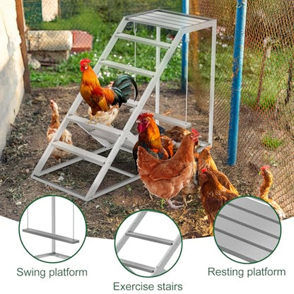Chicken Perch Swing for Coop – Wooden Hanging Roosting Bar & Climbing | Chicken Perch for Hens & Chicks | Chicken Coop Accessories for Exercise, Pecking & Balance Training,Grey