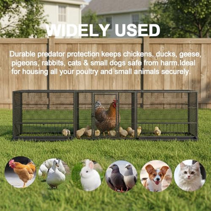 83" Metal Chicken Coop with Run Portable Chicken Tunnel Run and Coop Extension Heavy Duty Outdoor Poultry Cage for 15-20 Chickens Easy-Assembly Movable Chicken Duck Pen Black and Silver