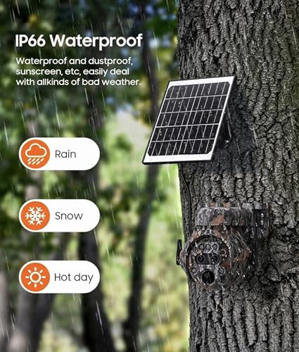 6MP Camouflage Hunting Solar Security Camera with 12x Zoom Dual Lens, Two-Way Audio, PIR Motion Activation, Suitable for Hunting Reconnaissance, Ranch Monitoring Security Monitoring