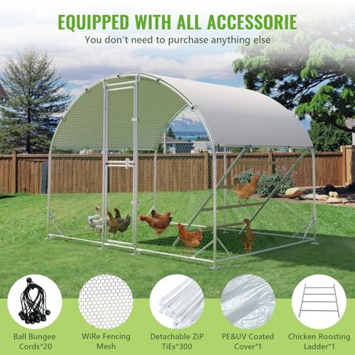 Large Metal Chicken Coop, Chicken Runs for Yard with Cover, Arch Roof Chicken Coop, Outdoor Chicken Pen, Heavy Duty Galvanized Steel Frame, Waterproof Cover, 10 x 6.5 x 6.5 FT - size: 10' x 6.5'