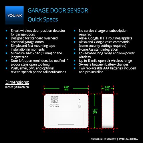YoLink 1/4 Mile World's Longest Range Smart Wireless Garage Door Opener, App Control, Compatible with Alexa IFTTT, YoLink Hub Required - color: White Contoller 2+White Sensor
