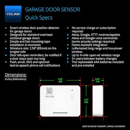 YoLink 1/4 Mile World's Longest Range Smart Wireless Garage Door Opener, App Control, Compatible with Alexa IFTTT, YoLink Hub Required - color: White Contoller 2+White Sensor