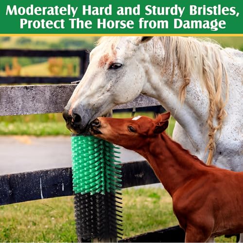 3 Pack Livestock Scratching Brush Itch Relief Horse Scratching Post Self-grooming Goat Scratcher with Durable Screws for Horse Pony Goat Sheep Pig Donkey (Green and Black) - color: Green and Black