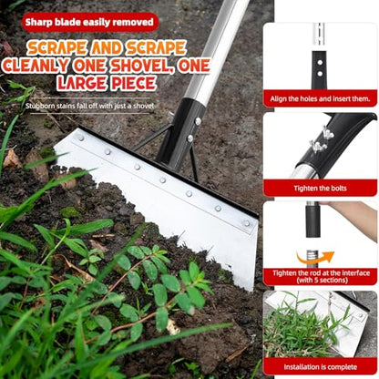 15 in Flat Shovel with 79" Adjustable Handle, Heavy Duty Floor Scraper Long Handle, Garden Shovel for Weeding, Lawn Edging, Snow Shovel Ice Scraper, Multifunctional Weed Remover Tool
