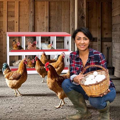 IDEALHOUSE Chicken Nesting Box, Galvanized Steel Laying Box with Rustproof & Roll-Away Egg Design, for Hens, Red 8 Compartment No Bracket - color: Red, size: 8 compartments (without bracket)