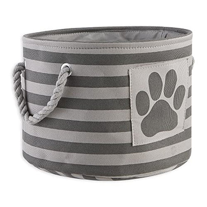 Bone Dry Pet Storage Collection Striped Paw Patch Bin, Small Round, Grayz, Medium Breeds - color: Gray, size: Small Round