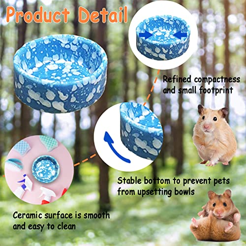 kathson 2 Pcs Hamster Food Bowl Guinea Pig Ceramic Water Bowl Small Animal Feeding Dish for Dwarf Hamster Gerbil Syrian Ferret Hedgehog Chinchilla Bunny (Blue)… - color: Blue