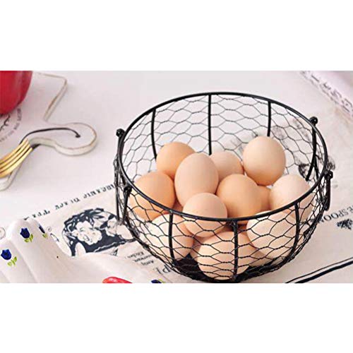 Wire Egg Basket Fruit Holder with Handle Kitchen Counter Collecting Basket | Vintage Metal Container Round Rustic Fruit Basket