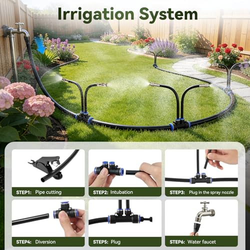 75Ft 1/2" Tubing High-Flow Drip Irrigation System, 360° Adjustable Garden Watering System with 40 Nozzles, Dual-Side Watering Kit for Raised Beds, Greenhouses & Efficient Plant Irrigation - size: 75Ft