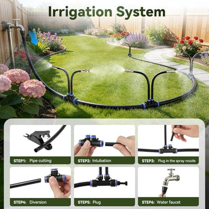 75Ft 1/2" Tubing High-Flow Drip Irrigation System, 360° Adjustable Garden Watering System with 40 Nozzles, Dual-Side Watering Kit for Raised Beds, Greenhouses & Efficient Plant Irrigation - size: 75Ft