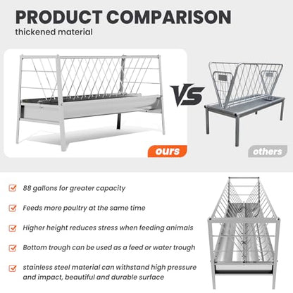 5 FT Pasture Feeder, 88 Gallon Large Livestock Feeder, Stainless Steel Frame, Easy to Assemble Goat Hay Feeder, Suitable for Farms, Ponies, Goats, Calves