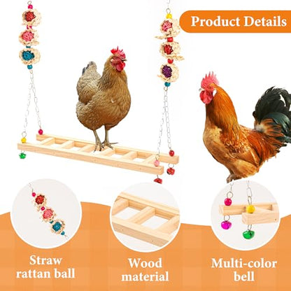 14 Pack Chicken Toys for Coop Chicken Swing Ladder Perch Coop Toy Xylophone Mirror Enrichment Chick Toys Hanging Vegetable Fruits Skewers Feeders for Hen Birds Parrots