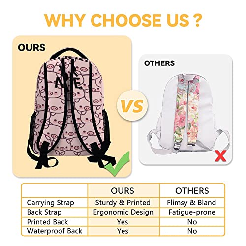Personalized Pig Backpack Gifts with Text Name, 16 Inch Cute Pig Bookbag Durable, Lightweight, Large Capacity, Funny Animal Backpack for School Girls Kids Women - color: Style-1-1