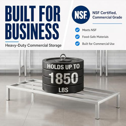 60" x 24" x 8" Aluminum Dunnage Rack – Heavy Duty Floor Storage Stand, NSF for Commercial Use - size: 60"W x 24"D x 8"H