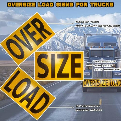 3 Pack Anti-scratch Oversize Load Signs for Trucks, Magnetic Oversize Load Sign, Durable Wide Load Signs for Trucks, Professional Oversize Warning Sign for Safe Hauling 12" x 60" Fade Proof Waterproof