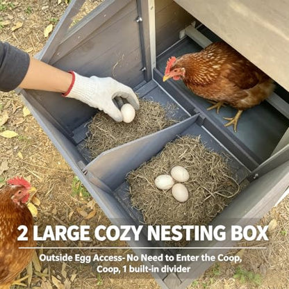 Wooden Chicken Coop with Run 112.6" Large Poultry Cage with Hardware Cloth | Chicken House for 2-6 Chickens with 2 Nesting Boxes, Pull-out Tray, Sun Roof Weather Resistant Roof