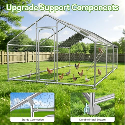 Large Metal Chicken Coop with Roosting Perch, Waterproof and UV-Resistant Cover,Outdoor Walk-in Cage Hen House for Yard Farm Rabbit Duck Chicken Run with Spire Roof (10'W x 19.7'L x 6.4'H) - size: 236.2"L x 116.0"W x 77.2"H