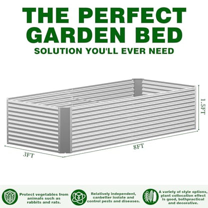 2 Pcs 8 x 3 FT Galvanized Steel Raised Garden Bed – Weatherproof Outdoor Planter Box for Vegetables & Flowers, Easy DIY Setup, Sturdy Metal Construction - size: 8 x 3 x 1.5 FT