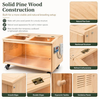 Brooder Box for Chicks, Premium Wooden Chicken Brooder Box with Heat Lamps, Thermostat & Locking Casters, Indoor Chick Brooder Box for Ducklings, Quail and Dwarf Hamster (32x16x16 in) - size: 32.0"L x 16.0"W x 16.0"H
