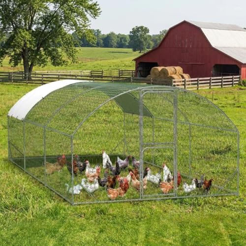 Garvee Large Metal Chicken Coop, 19.7 ft Metal Chicken Run with Waterproof UV Resistant Cover & Double Doors, Walk-in Poultry Coop for Yard - size: 9.8' x 19.7' x 6.6'