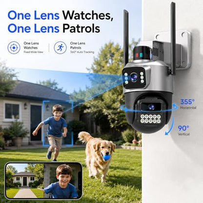 Cameras for Home Security, 6MP Dual Lens Outdoor Security Camera, 5GHz/2.4GHz WiFi, Auto Tracking, Color Night Vision, Plug-in Power, 2-Way Audio, IP66 Waterproof, SD/Cloud