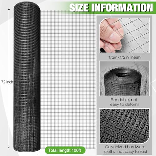 Tatuo Hardware Cloth 1/2 Inch 72in x 100ft Hot Dip Galvanized After Welded Cage Mesh Rolls 21 Gauge Metal Chicken Wire Roll Wire Fencing Poultry Netting for Raised Garden Rodent Animals - color: Black, size: 72in X 100ft